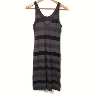 Never Worn Hard Tail Knee-Length Dress V-Neck Striped Charcoal Gray Sleeveless